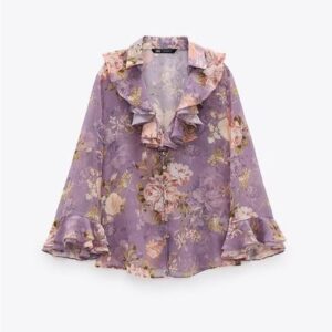 Bluzka Zara Printed Blouse With Ruffles S