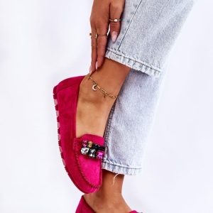 Damskie Zamszowe Mokasyny Z Ozdobami Fuksja Janetta : Rozmiar - 37