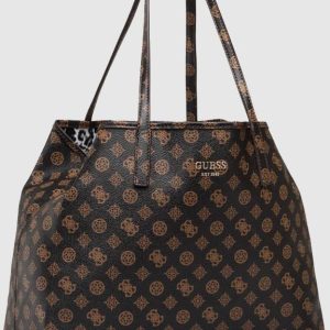 GUESS - Duża brązowa shopperka VIKKY w logo z saszetką