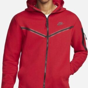 Nike Męska bluza z kapturem i zamkiem na całej długości Nike Sportswear Tech Fleece - Czerwony