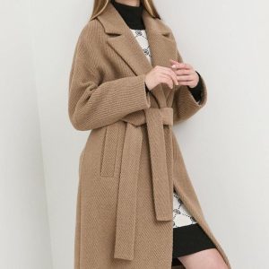 Pinko płaszcz wełniany kolor brązowy przejściowy oversize