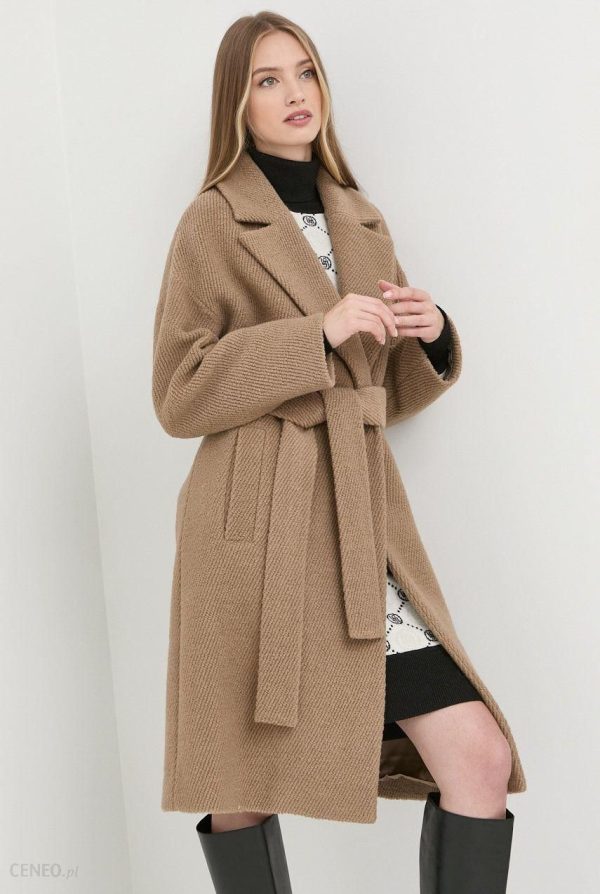 Pinko płaszcz wełniany kolor brązowy przejściowy oversize