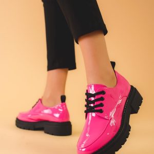 Półbuty damskie Shelovet różowe z lakierowanej skóry ekologicznej