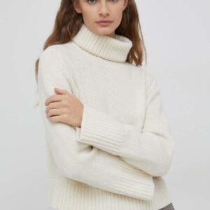 Polo Ralph Lauren sweter wełniany kapsuła Creamy Dreamy damski kolor beżowy ciepły z golfem