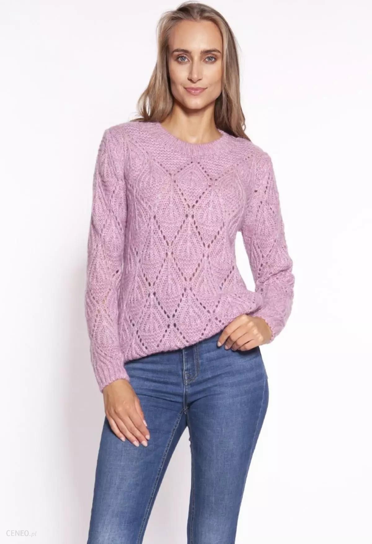 i-prosty-azurowy-sweterek-z-okraglym-dekoltem-rozowy-m Prosty ażurowy sweterek z okrągłym dekoltem (Różowy