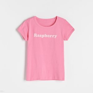 Reserved - Bawełniany t-shirt z nadrukiem - Różowy