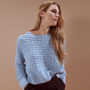 Reserved - Sweter z dekoracyjnym splotem - Niebieski