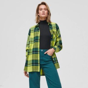Sinsay - Koszula oversize w kratę - Zielony