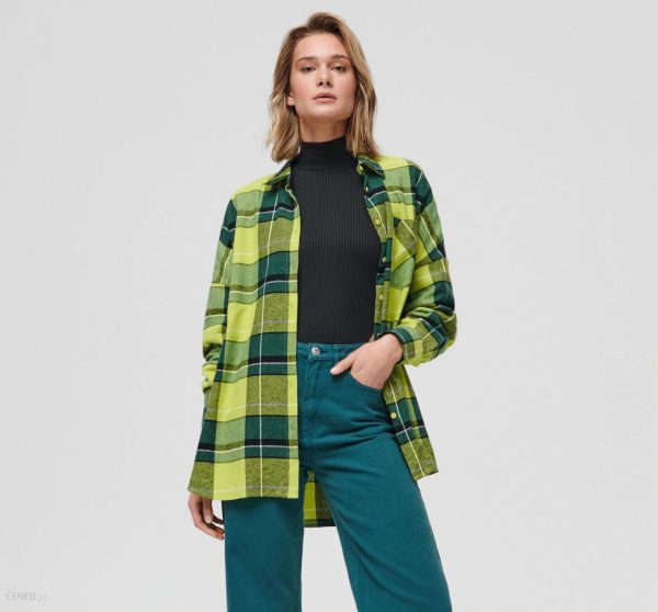 Sinsay - Koszula oversize w kratę - Zielony