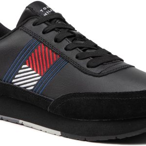 Sneakersy TOMMY HILFIGER - Essential Runner Flag Leather FM0FM03928 Black BDS