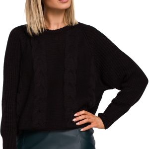 Sweterek oversize z warkoczowym splotem (Czarny