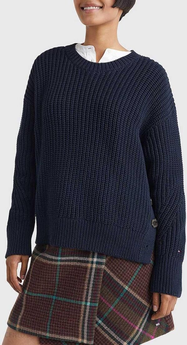 TOMMY HILFIGER ORG COTTON BUTTON C-NK SWEATER