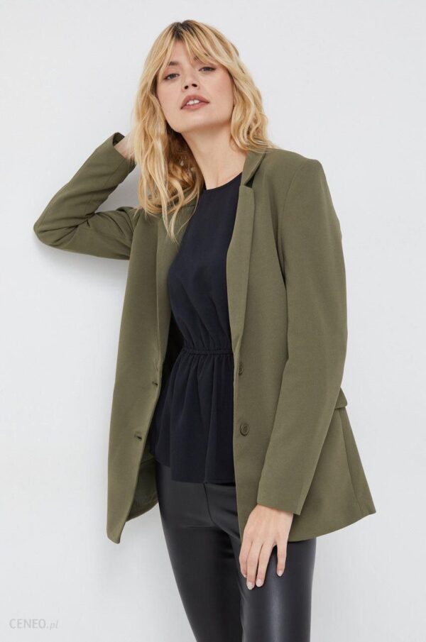 Vero Moda marynarka kolor zielony jednorzędowa gładka